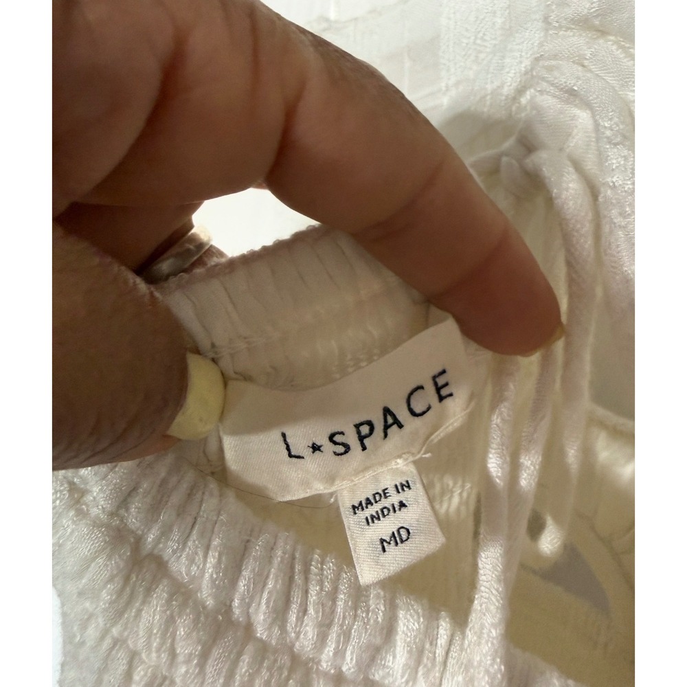 L*Space Womens White Smocked Tiered Maxi Dress Keyhole Cutout Slit Medium - Picture 5 of 10
